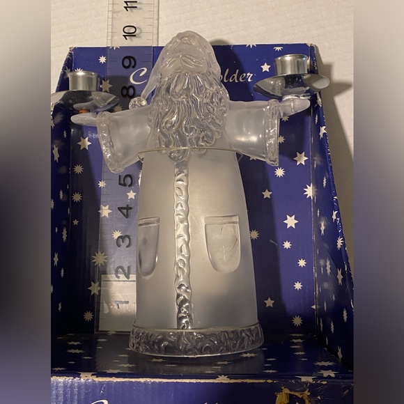 Santa Claus Clear Frosted Double Candle Holder Alco - Picture 2 of 8